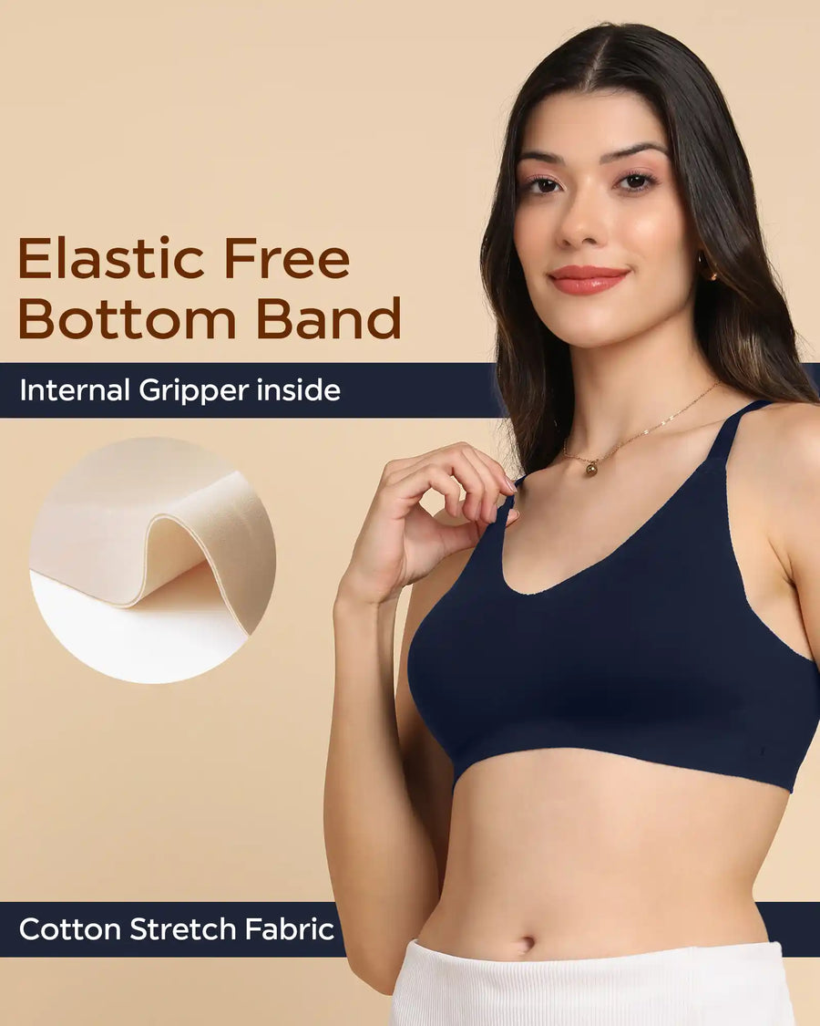 Tweens Bonded Breathable Cotton Non-Padded Full-Coverage Bra with Hidden Concealer (SB-935-Navy)