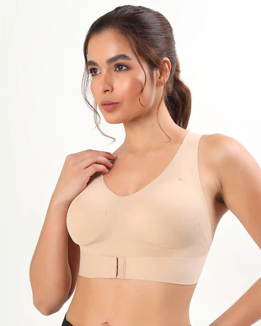 Bonded Gym Bra with Crisscross Back | Padded | Soft Polyamide (TW-SB-987-SKIN) (GB)