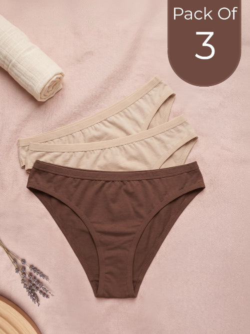 Cotton Medium Coverage Bikini Cut Panty with Soft Waistband (Pack Of 3) (TW-71) (2 Skin+1 Coffee)