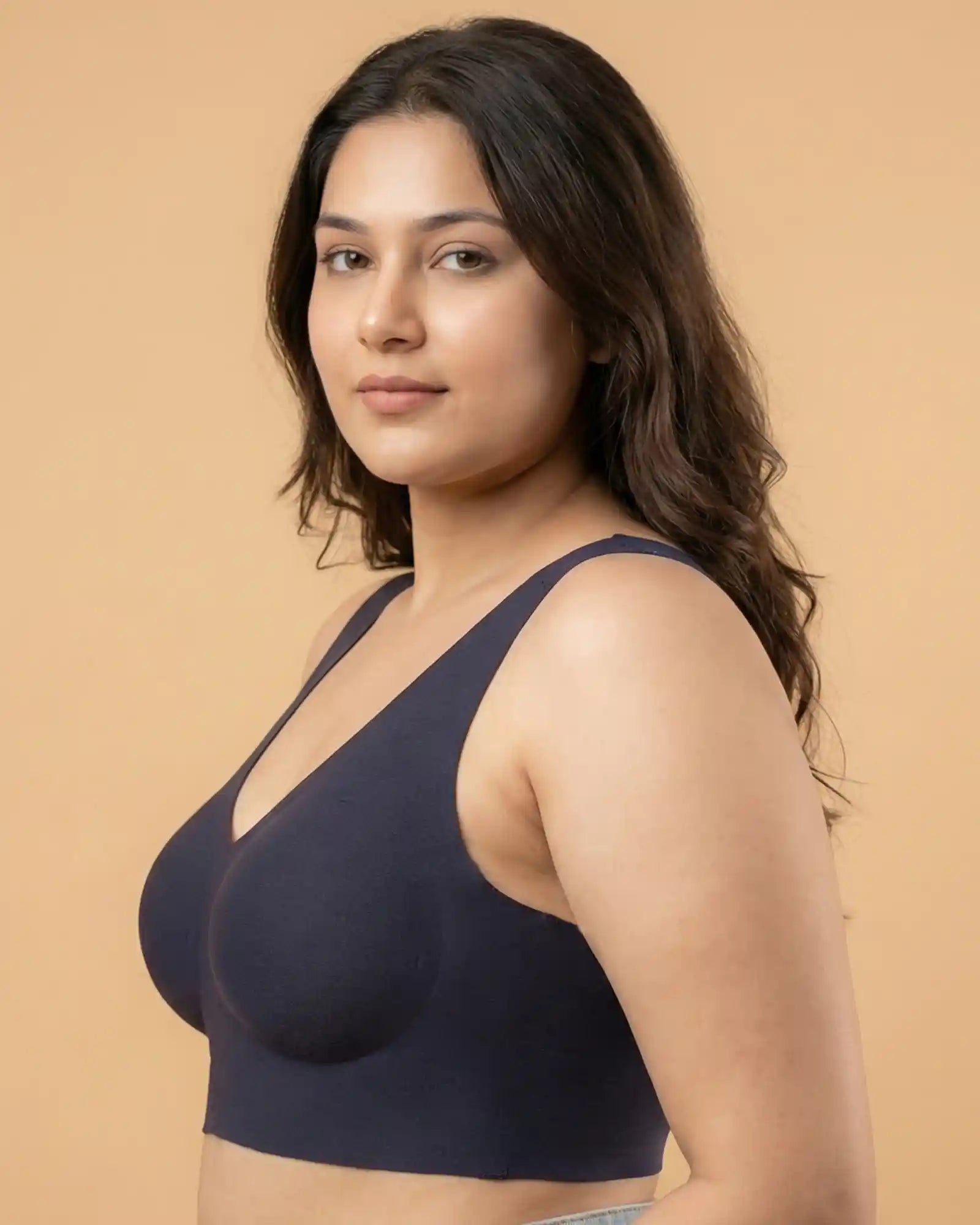 Cotton Padded Full Coverage Plus-Size Bonded Bra (SB-918-Navy)