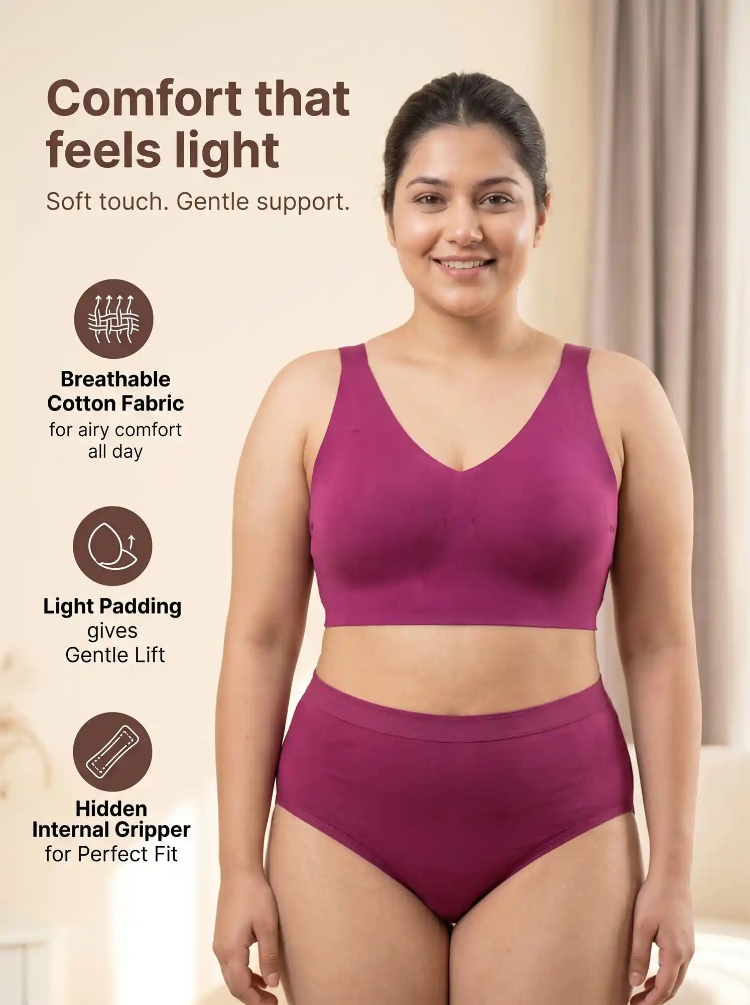 Cotton Padded Full Coverage Plus-Size Bonded Bra (SB-918-Wine)