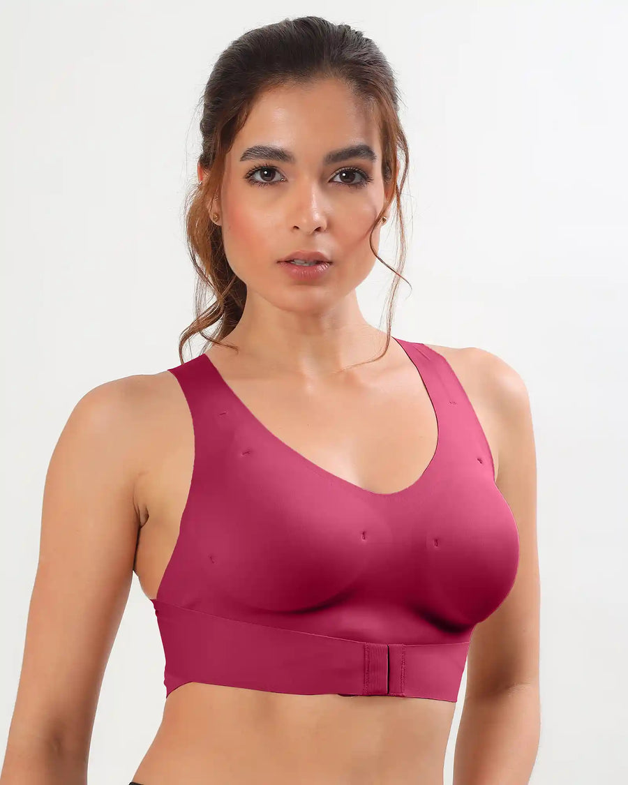 Bonded Gym Bra with Crisscross Back | Padded | Breathable Cotton (TW-SB-997)(Wine) (GB)