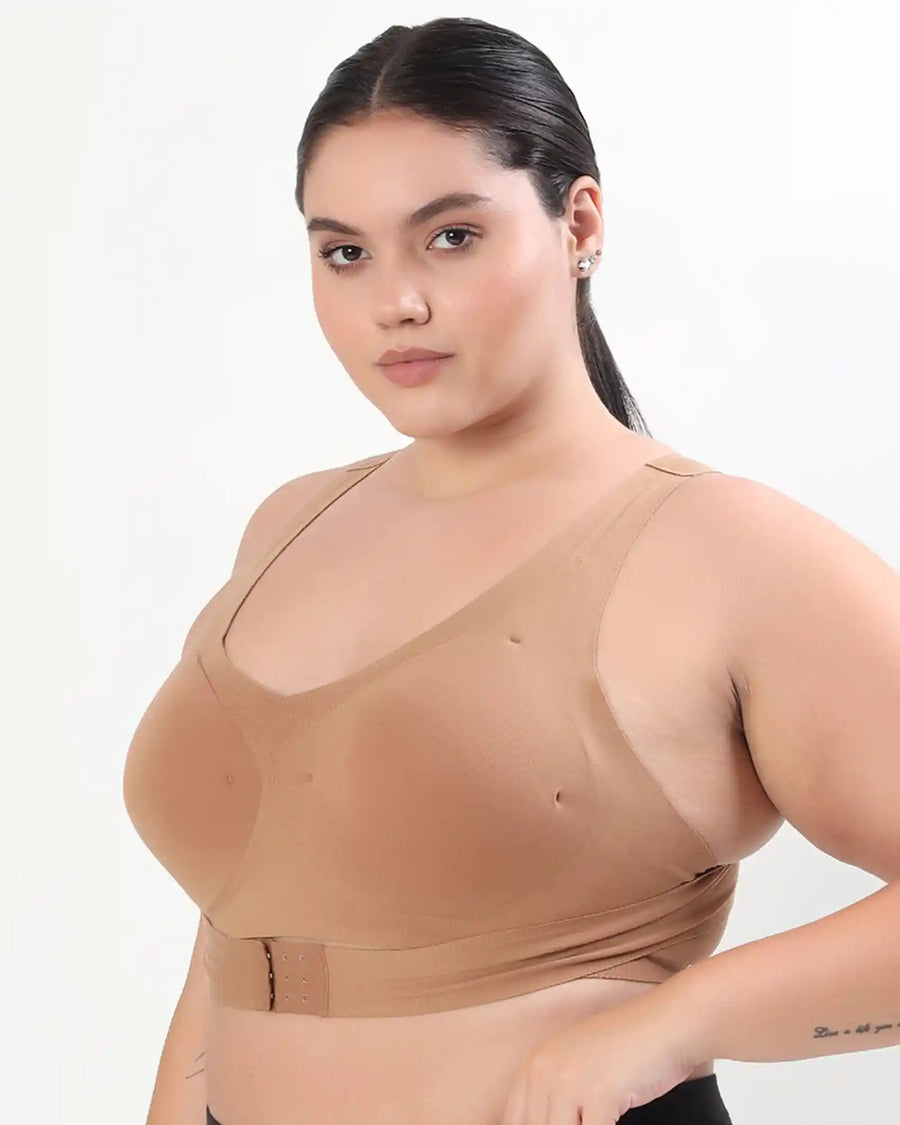 Bonded Gym Bra with Crisscross Back | Padded | Breathable Cotton (TW-SB-997)(Fawn) (MR)