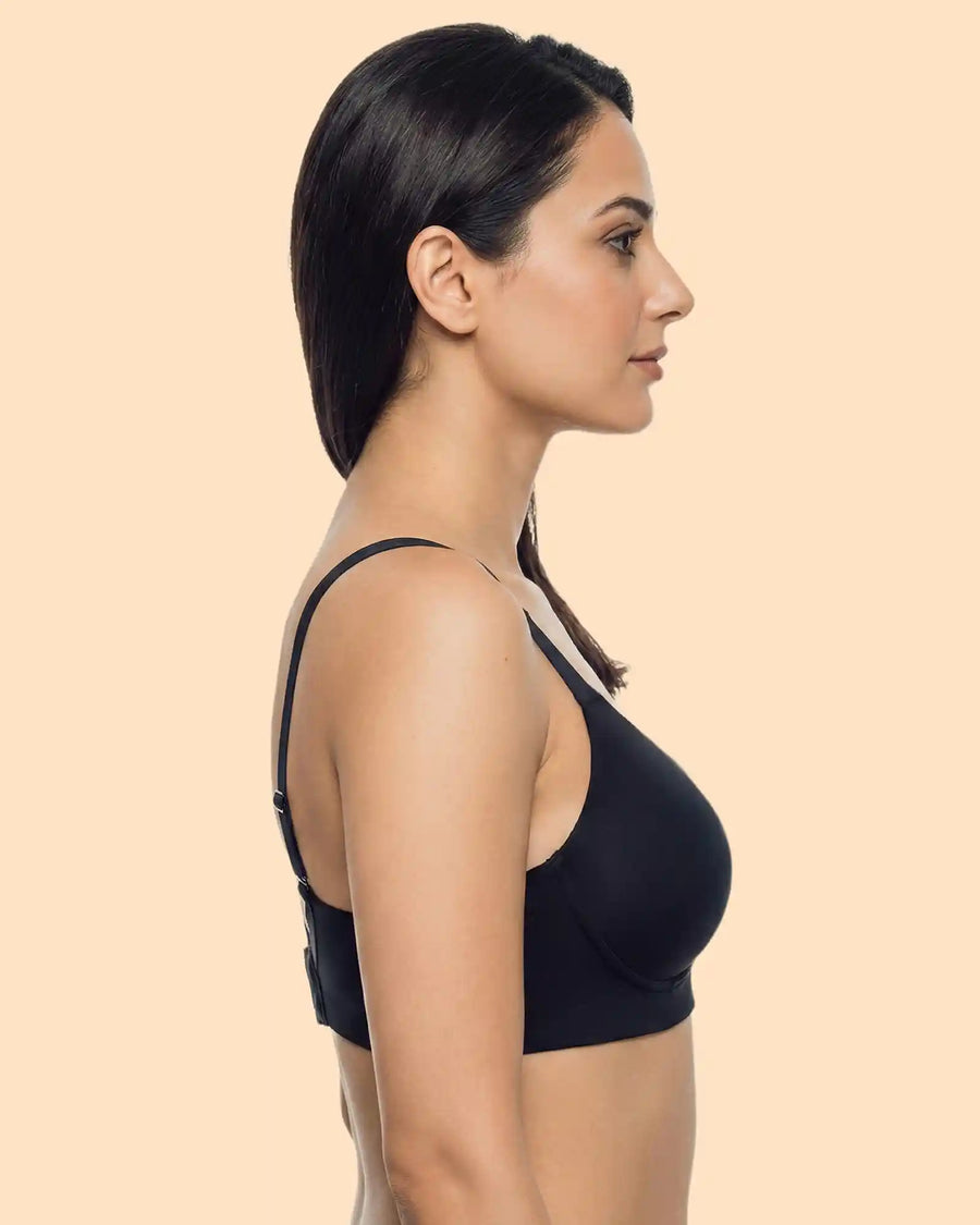 Cotton Non-wired Push-Up Bonded Bra (Level-3 Padding) with 3/4th Coverage (SB-93510) (Black)