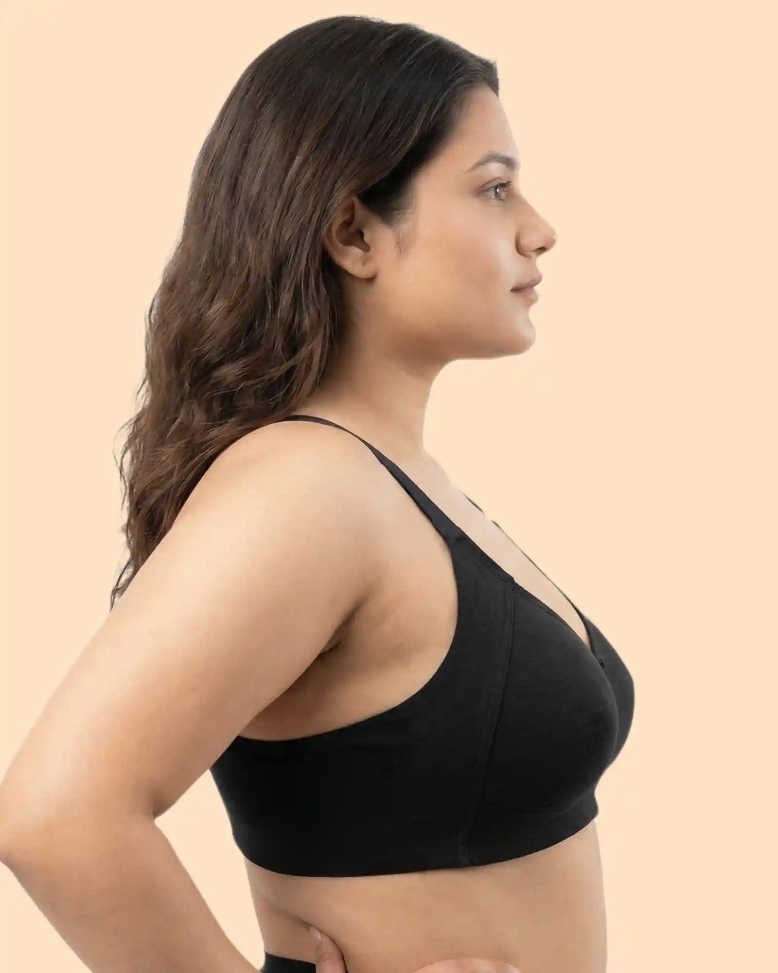 Cotton Non-Padded M-Frame Minimiser Bonded Bra (TW-IS-9405) (Black)