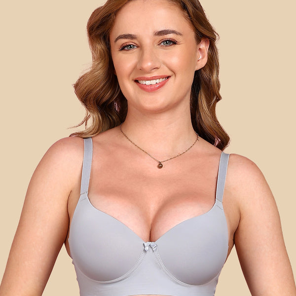Polyamide Non-Wired Maximiser Push Up Bonded Bra (Level-3 Padding) with 3/4th Coverage (TW-SB-95301)(Grey)