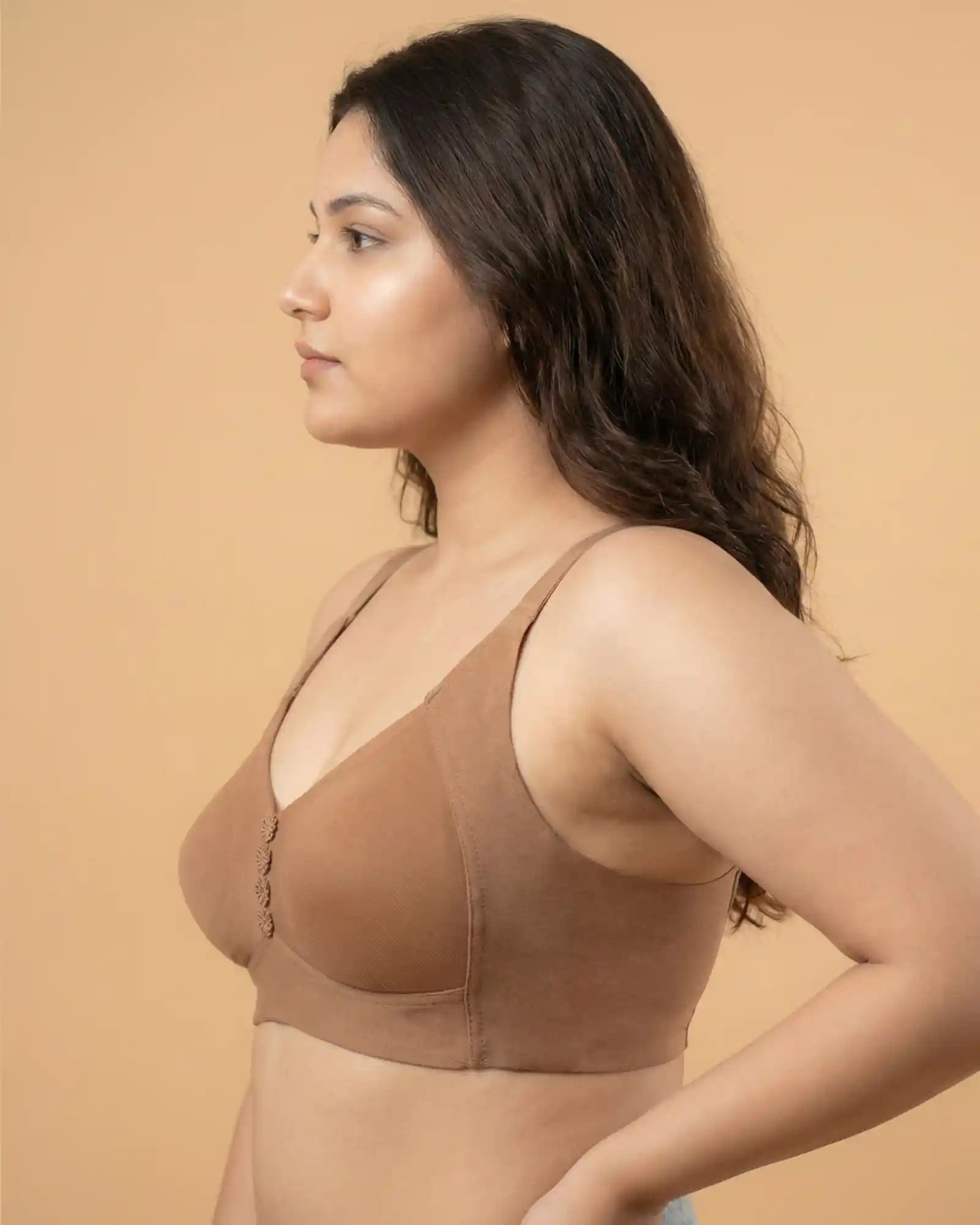 Cotton Non-Padded Plus-Size M-Frame Minimiser Bonded Bra (SB-9303)(Fawn)