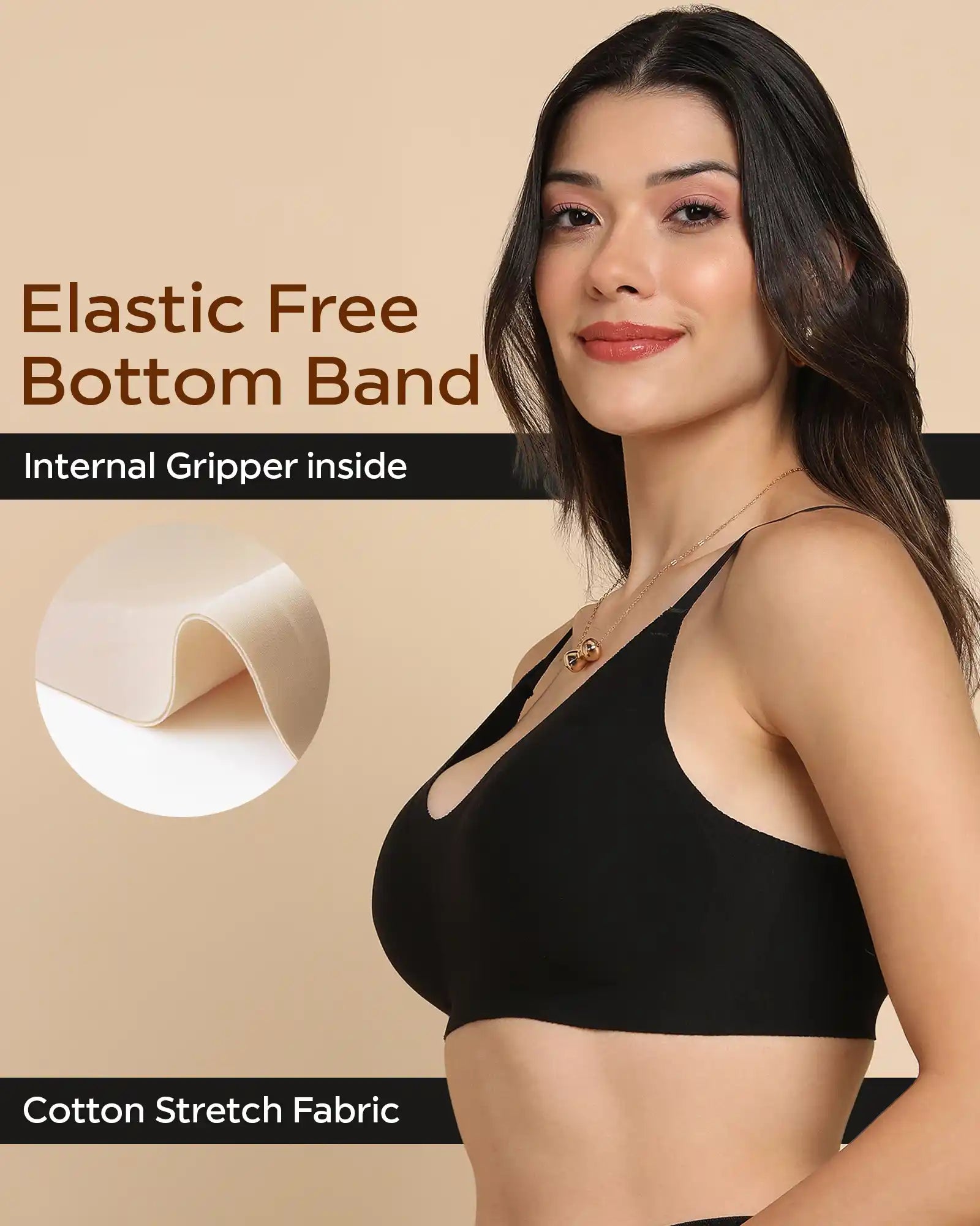 Tweens Lightly-Padded Cotton Spandex Invisi-Fit Bra  (BLACK)