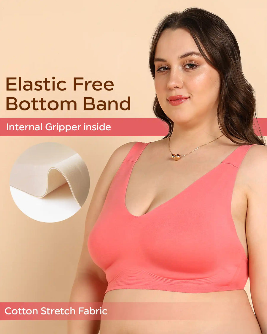 Tweens Bonded Breathable Cotton Plus-Size Full-Coverage Bra with Hidden Concealer (SB-915-Coral)
