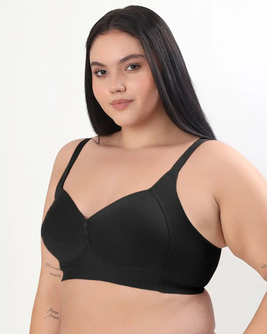 Cotton Padded Plus-Size M-Frame Minimiser Bonded Bra (SB-9203)(Black) (MR)