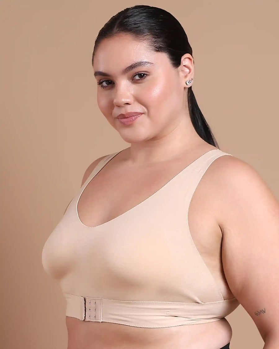 Bonded Gym Bra with Crisscross Back | Padded | Breathable Cotton (TW-SB-997)(Skin) (MR)