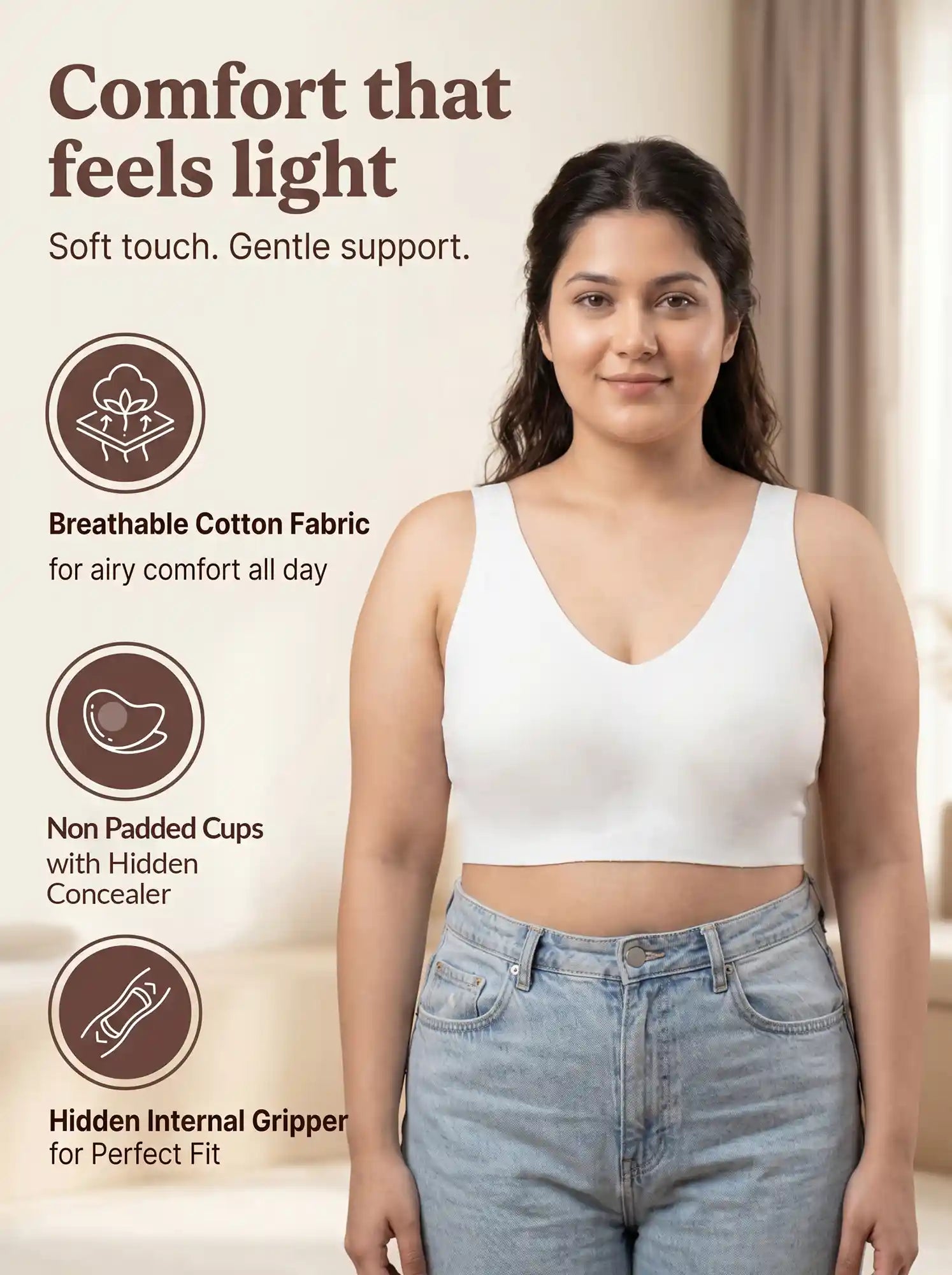 Cotton Non-Padded Plus-Size Bonded Bra with Hidden Concealer  (SB-915-White)