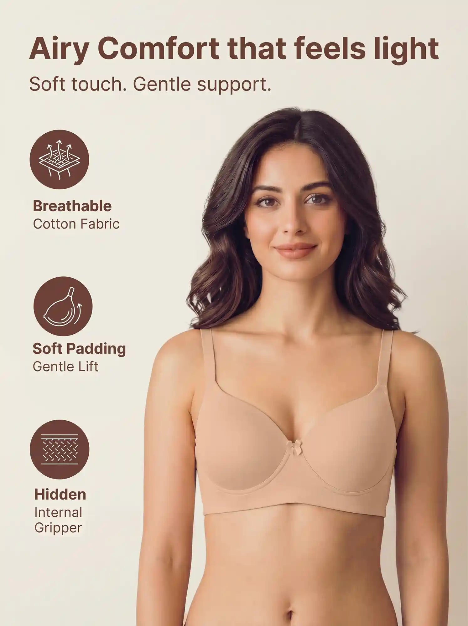 Cotton Padded Bonded Bra | Dailywear Seamless T-Shirt Bra | Breathable Cotton  (TW-SB-9081-9082)(Skin)