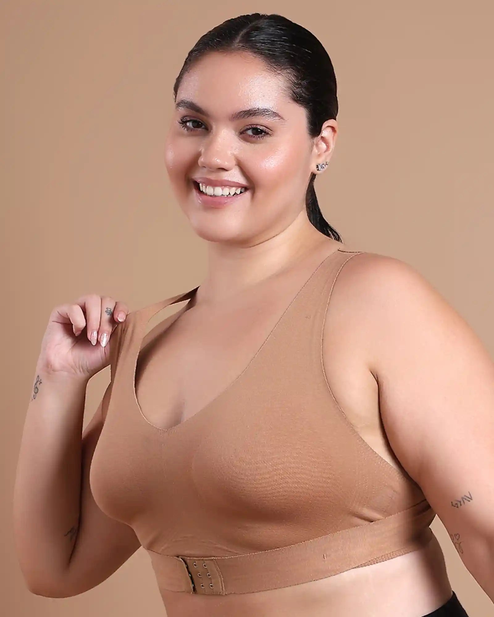 Bonded Gym Bra with Crisscross Back | Non-Padded | Breathable Cotton (Tw-SB-995)(Fawn) (MR)