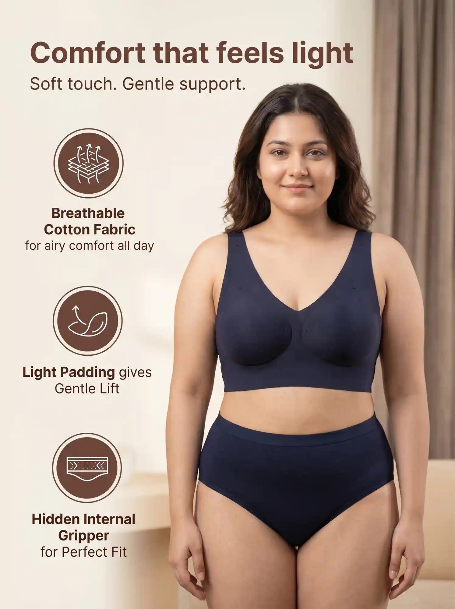 Cotton Padded Full Coverage Plus-Size Bonded Bra (SB-918-Navy)