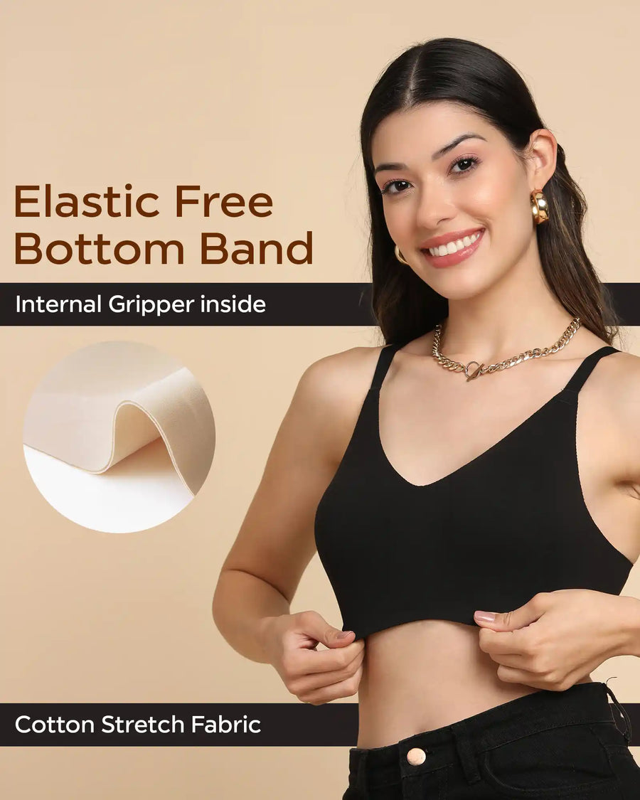 Tweens Bonded Breathable Cotton Non-Padded Full-Coverage Bra with Hidden Concealer (SB-935-Black)