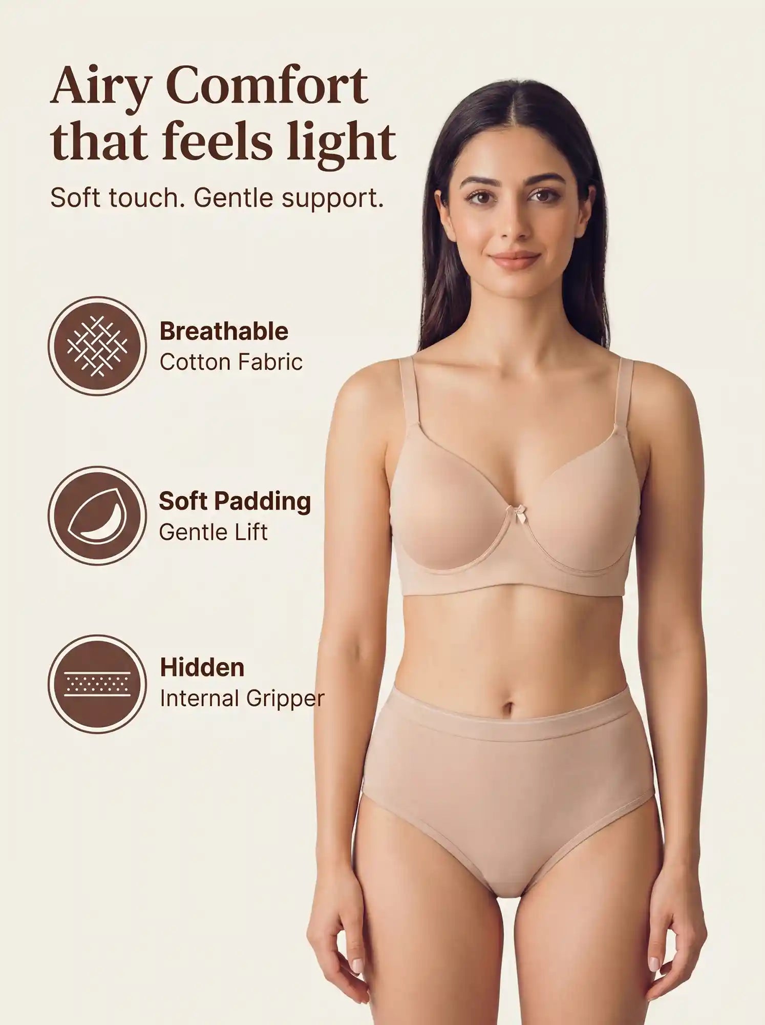 Cotton Padded Bonded T-Shirt Bra | Seamless Look, 360° Support & All-Day Comfort (TW-SB-9081-9082) (Skin)