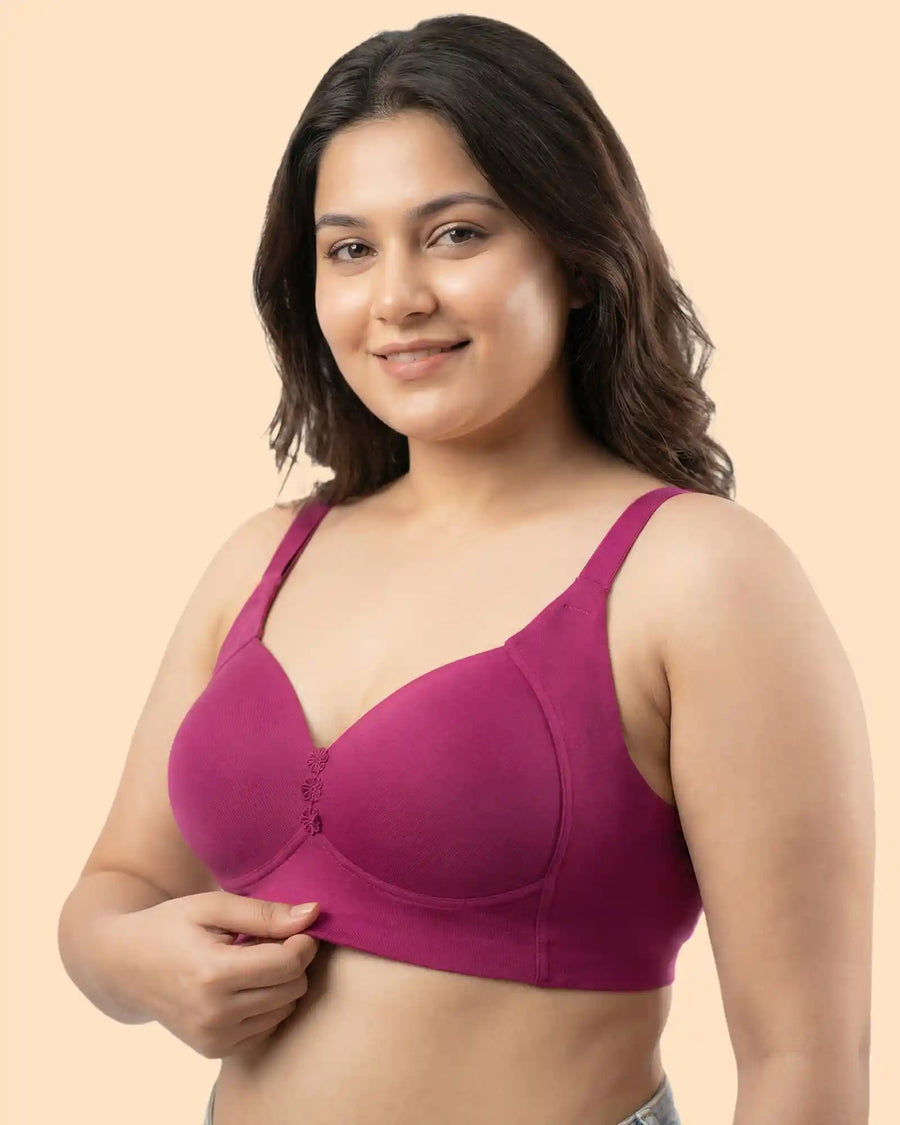Cotton Padded Plus-Size M-Frame Minimiser Bonded Bra (SB-9203)(Wine)