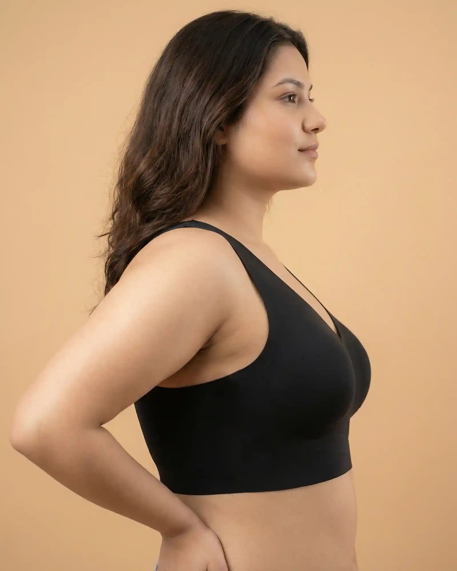 Cotton Non-Padded Plus-Size Bonded Bra with Hidden Concealer (SB-915-Black)