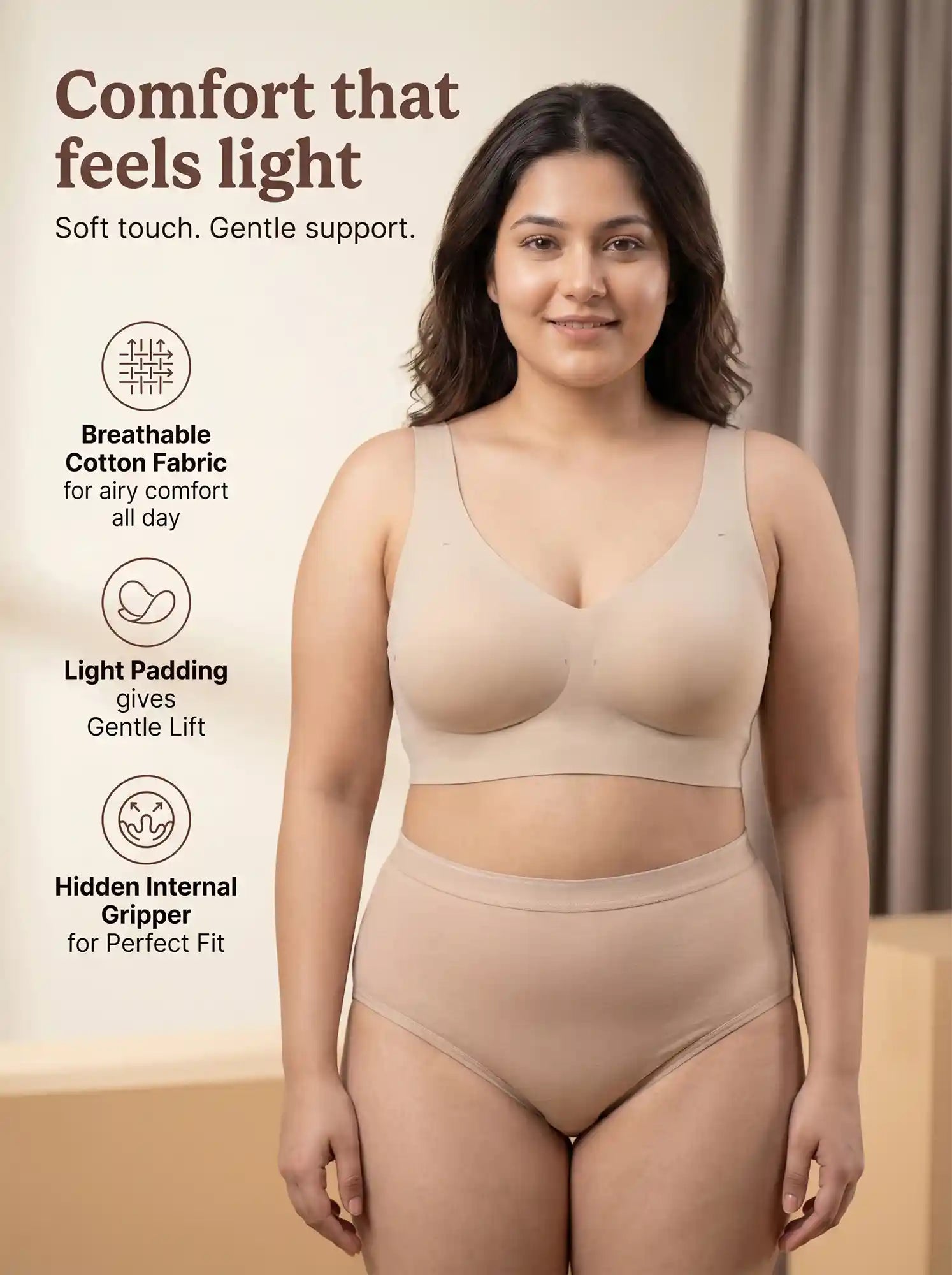 Cotton Padded Full Coverage Plus-Size Bonded Bra (SB-918-Skin)