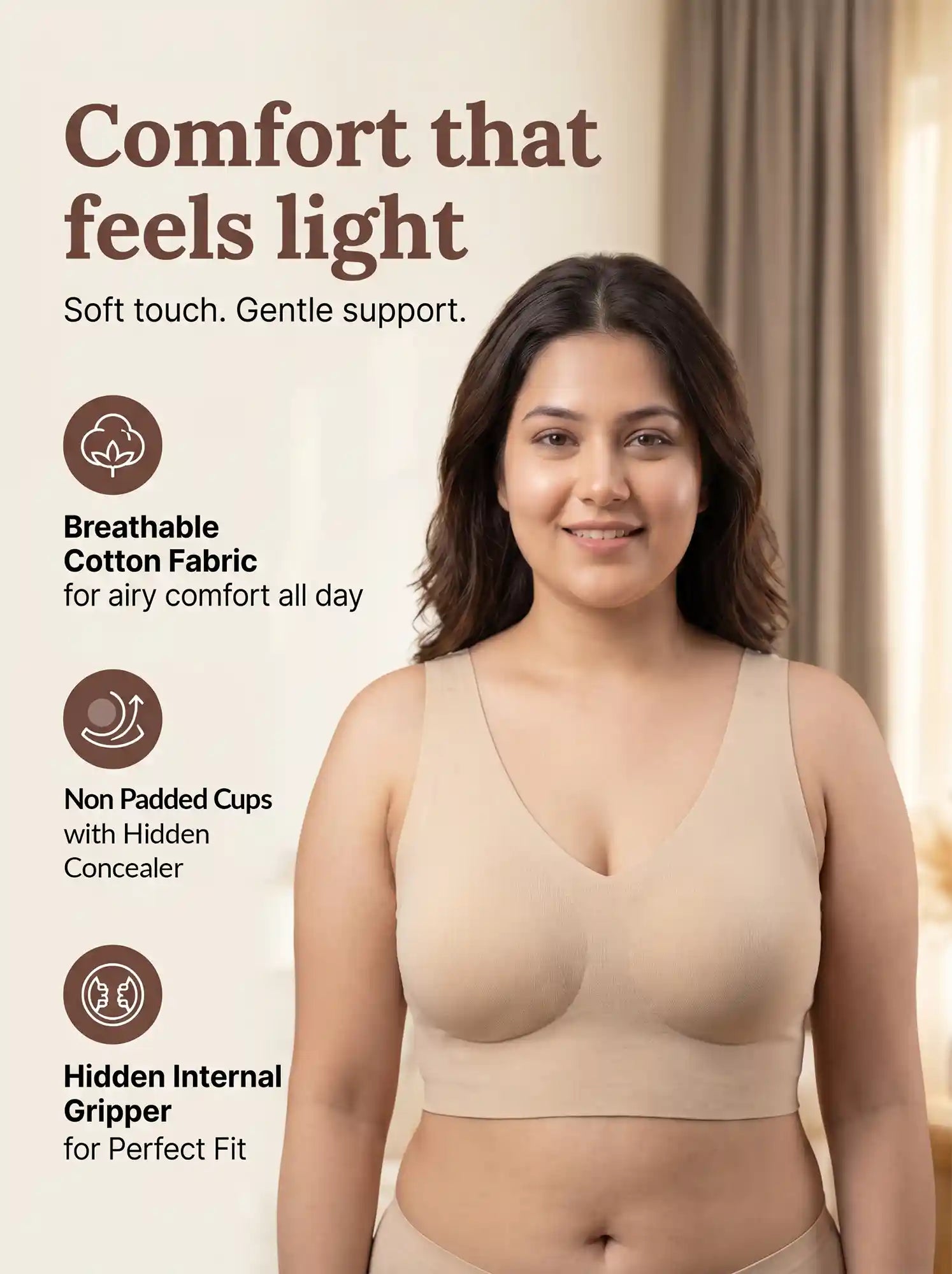 Cotton Non-Padded Plus-Size Bonded Bra with Hidden Concealer (SB-915-Skin)