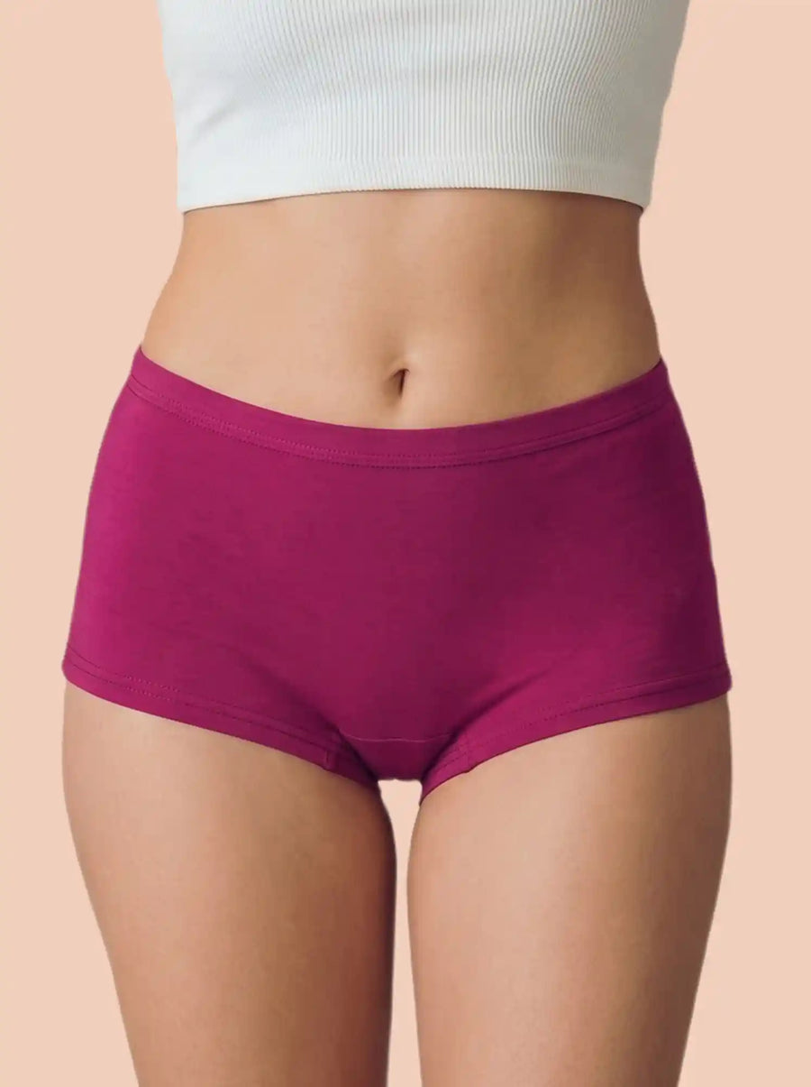 Cotton High Coverage Boy Shorts (TW-65)(Wine)