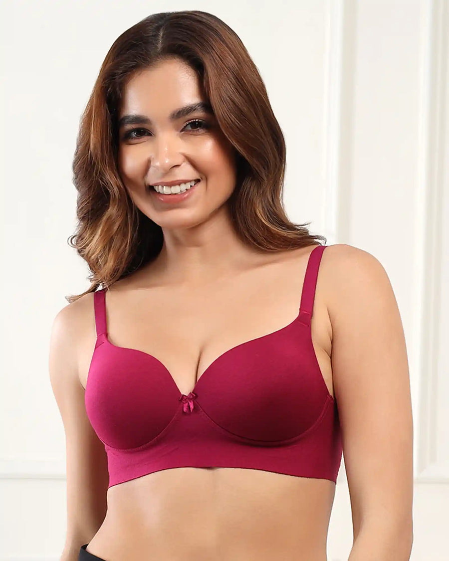 Cotton Non-wired Maximiser Push-Up Bonded Bra (Level-2 Padding) with 3/4th Coverage (SB-97015) (Wine) (GB)