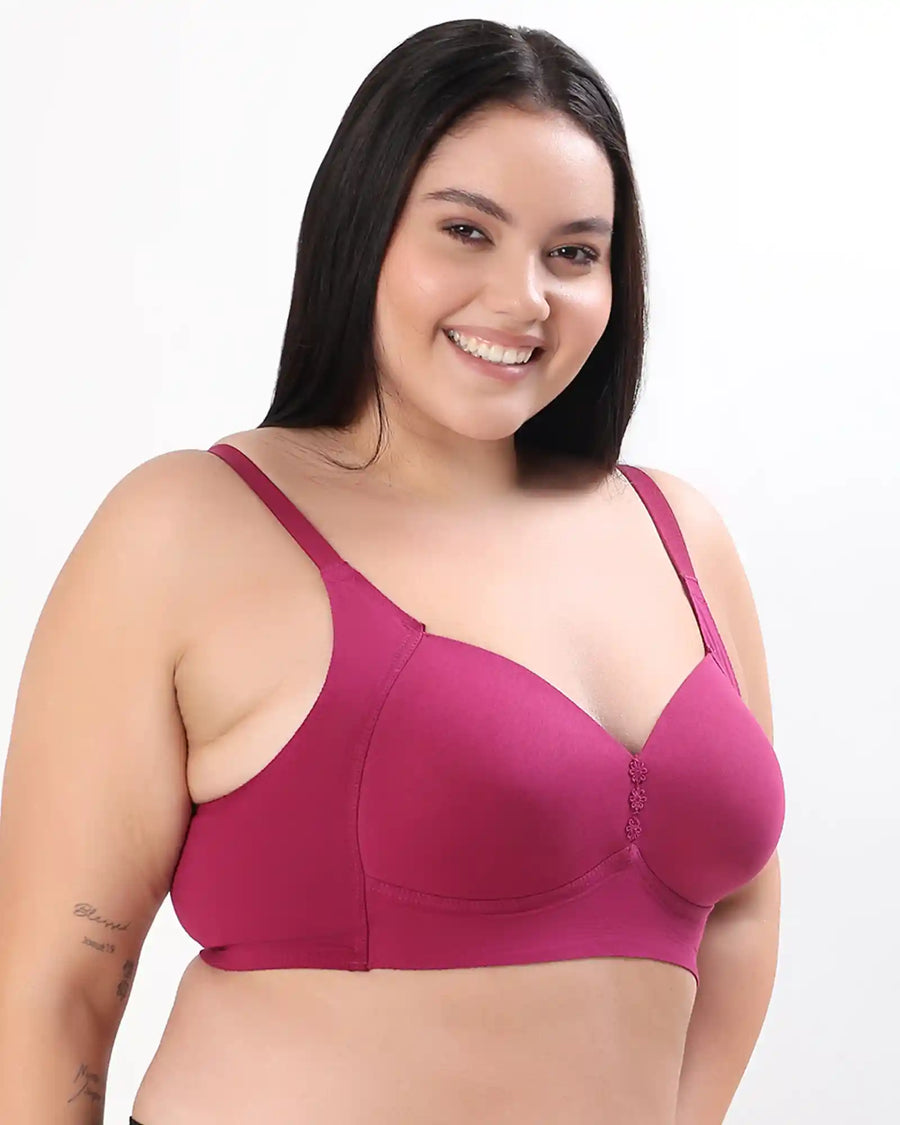 Cotton Padded Plus-Size M-Frame Minimiser Bonded Bra (SB-9203)(Wine) (MR)