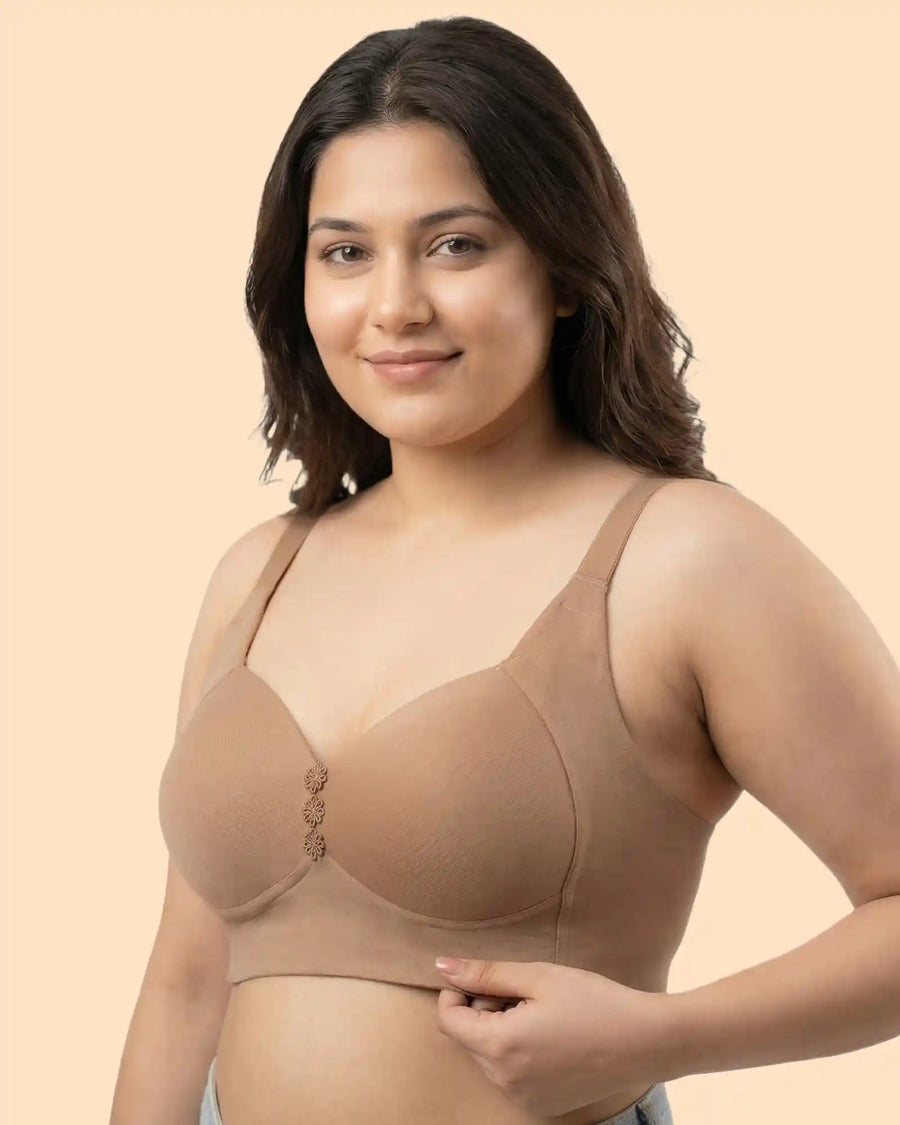 Cotton Padded Plus-Size M-Frame Minimiser Bonded Bra (SB-9203)(Fawn)