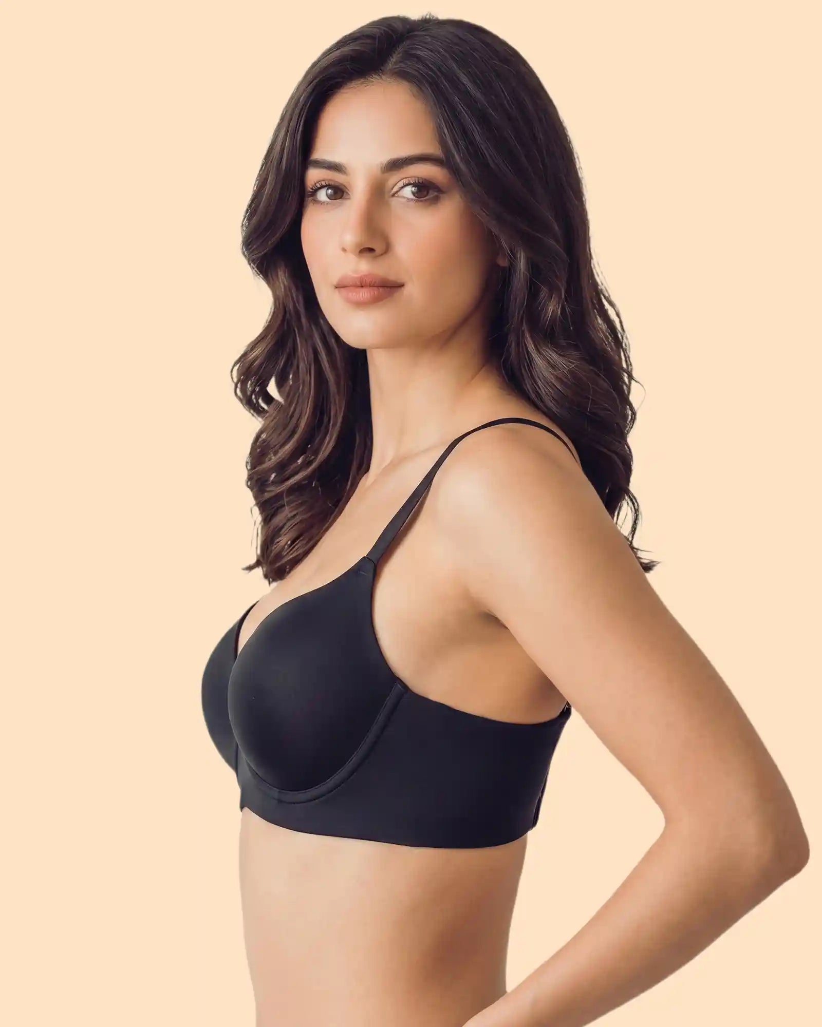 Cotton Non-wired Maximiser Push-Up Bonded Bra (Level-2 Padding) with 3/4th Coverage (SB-97015) (Black)