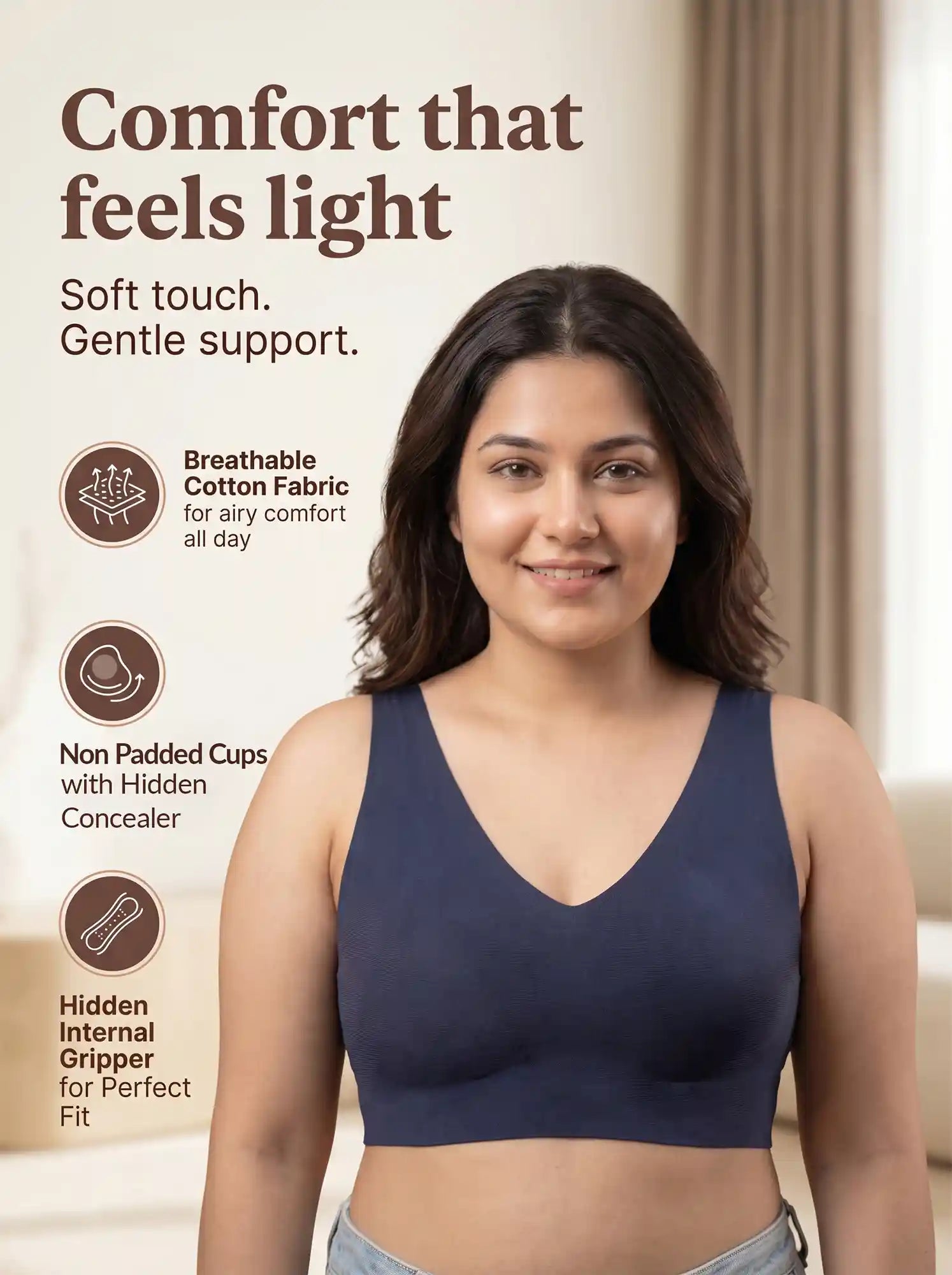 Cotton Non-Padded Plus-Size Bonded Bra with Hidden Concealer (SB-915-Navy)