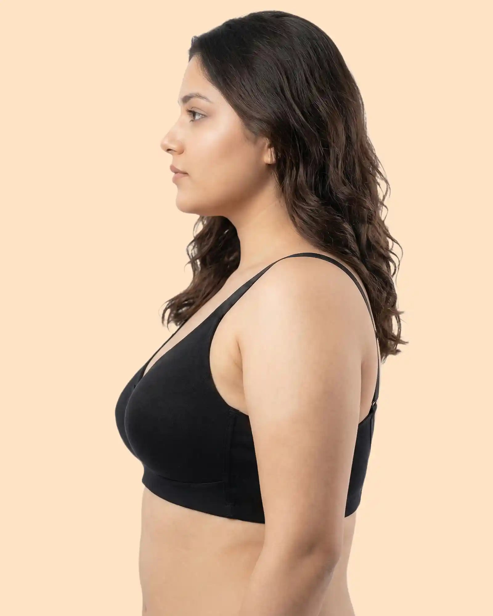 Cotton Non-Padded Full Coverage Everyday Bonded Bra (TW-IS-9401) (Black)