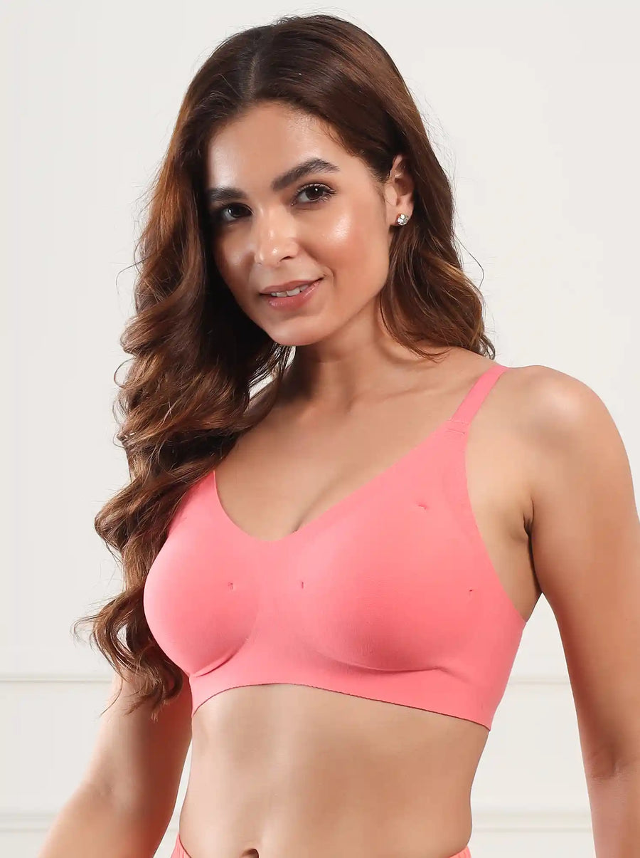 Cotton Padded Full Coverage Bonded Bra (SB-938-Coral) (GB)