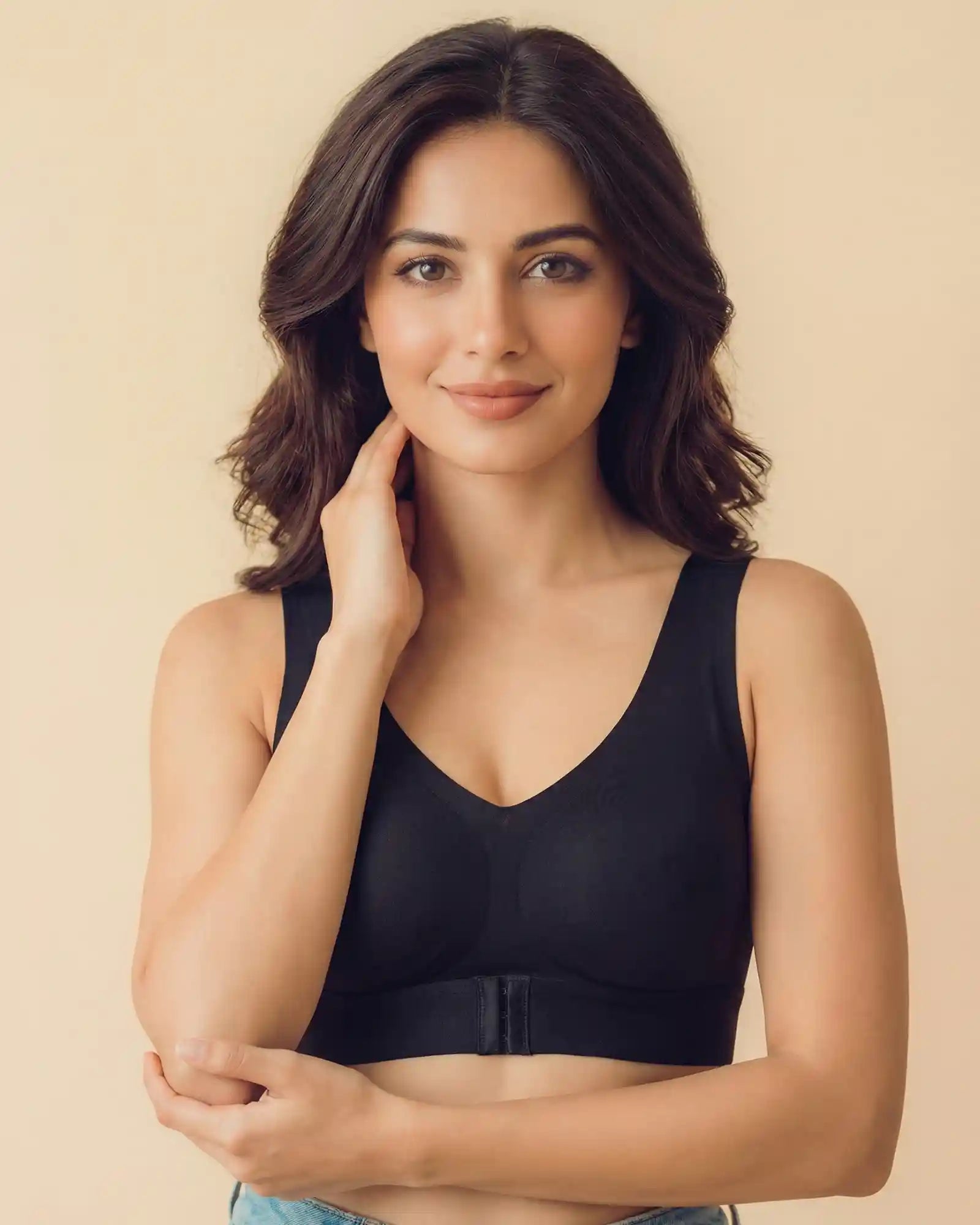 Bonded Gym Bra with Crisscross Back | Non-Padded | Breathable Cotton (TW-SB-995)(Black)