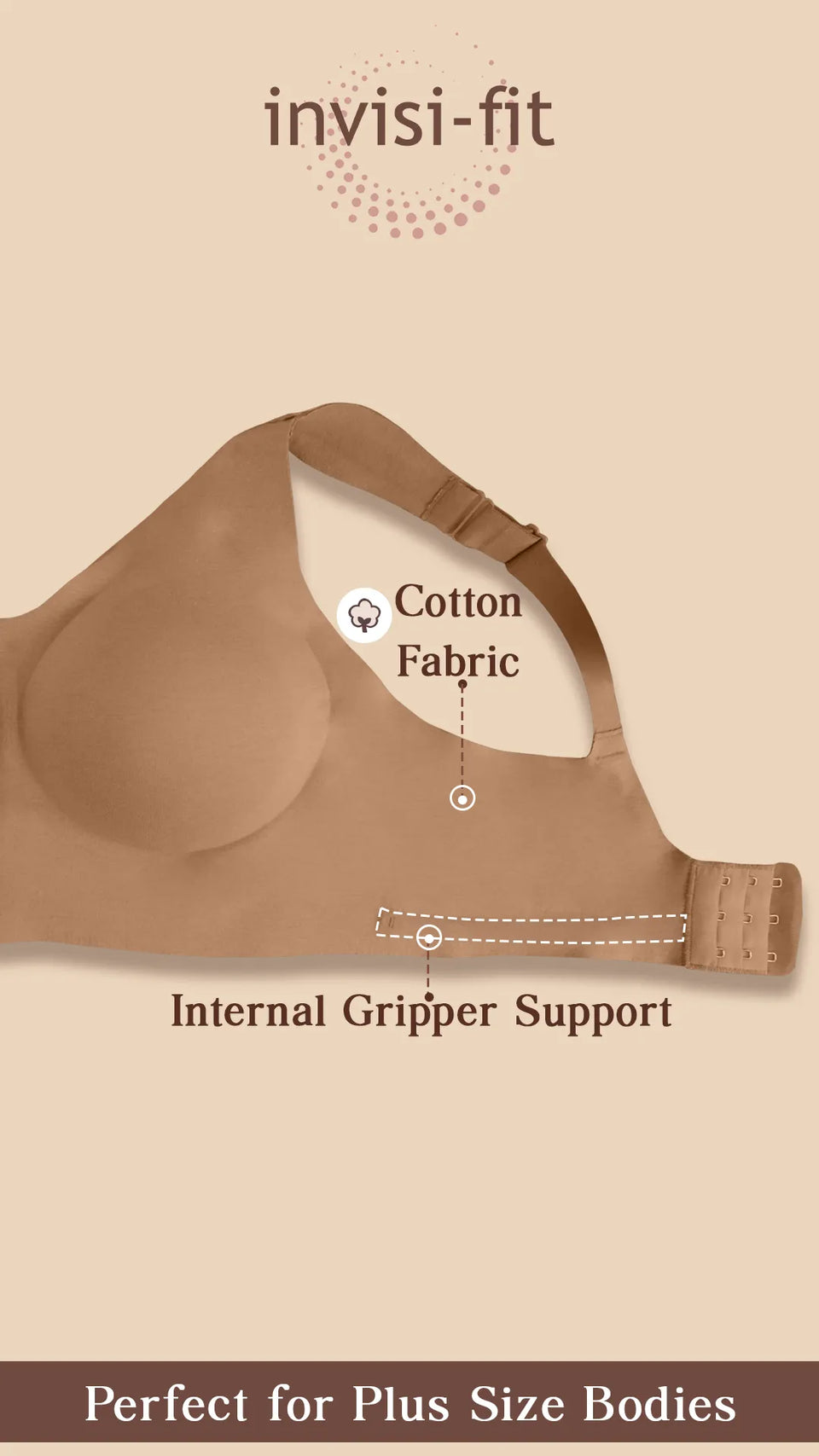 Tweens Bonded Breathable Cotton Plus-Size Full-Coverage Bra with Hidden Concealer (SB-915-Fawn) image 2