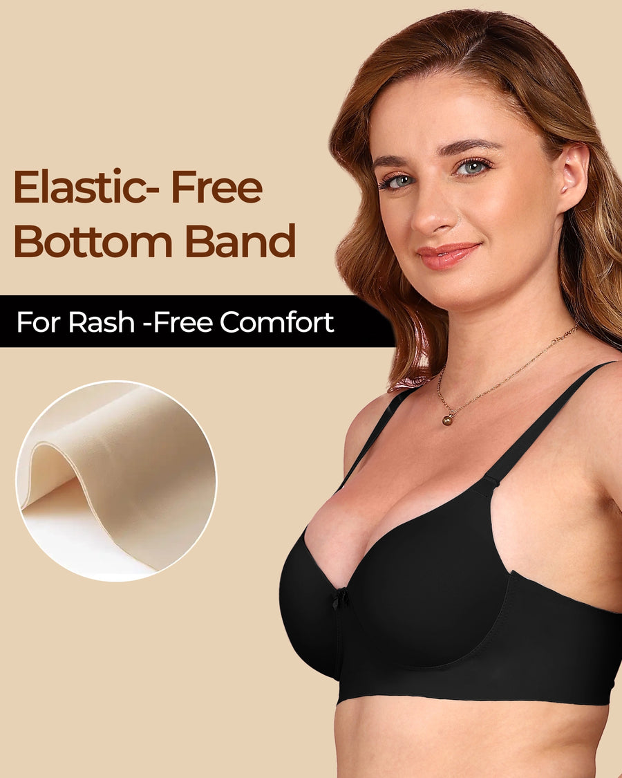 Polyamide Non-Wired Maximiser Push Up Bonded Bra (Level-3 Padding) with 3/4th Coverage (SB-95301) (Black)