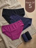 Cotton High Coverage Mid Waist Hipster Panty (Pack of 5)(TW-63)(Black 2PC+ Navy 2PC+Wine 1PC)