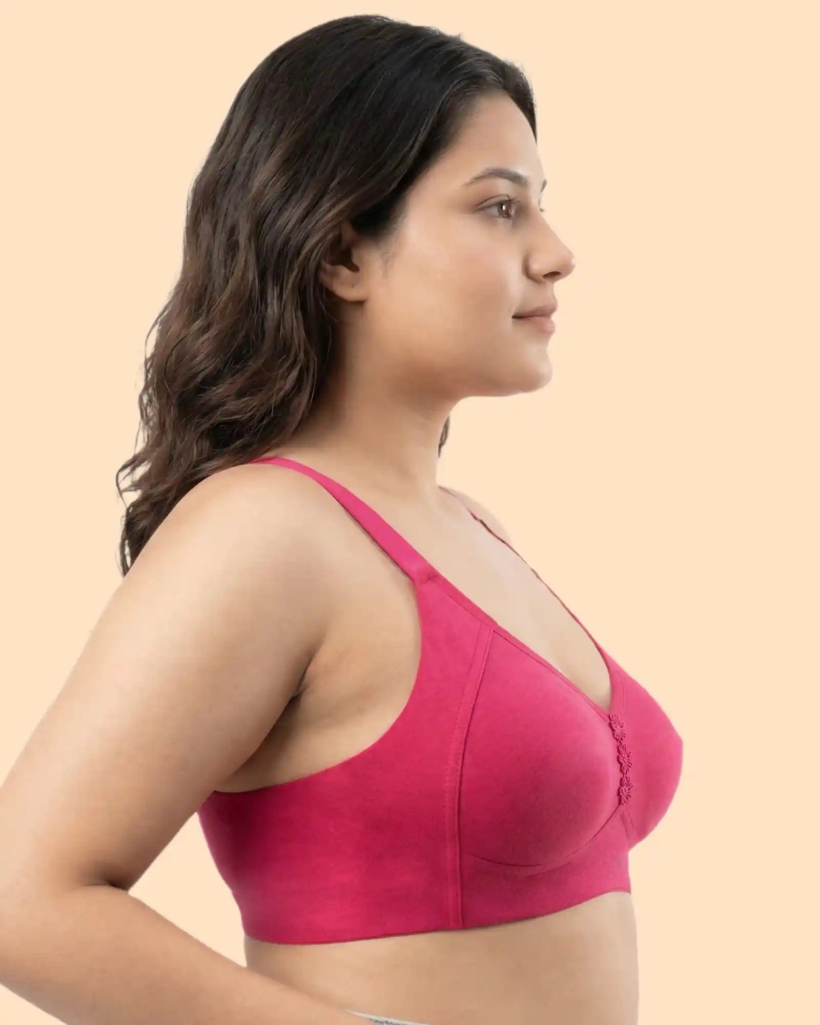 Cotton Non-Padded M-Frame Minimiser Bonded Bra (TW-IS-9405) (Dark Pink)