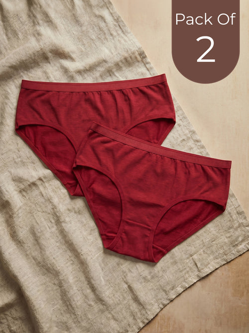 Cotton High Coverage Mid Waist Hipster Panty with Ultra Soft Waistband (TW-63-Red)(Pack Of 2)