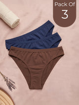 Cotton Medium Coverage Bikini Cut Panty with Soft Waistband(TW-71) (2 Navy Blue+1 Coffee)