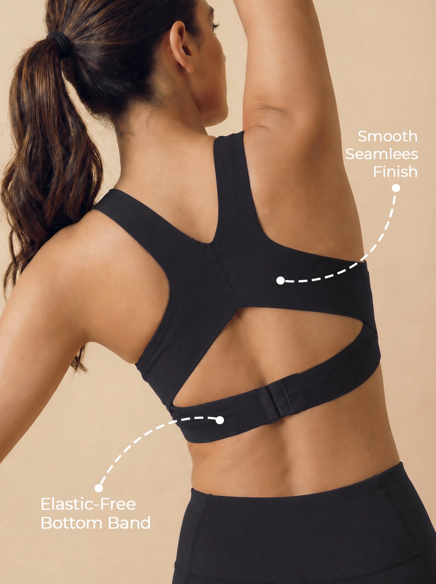 Bonded Gym Bra with Crisscross Back | Padded | Soft Polyamide (TW-SB-987-Black)
