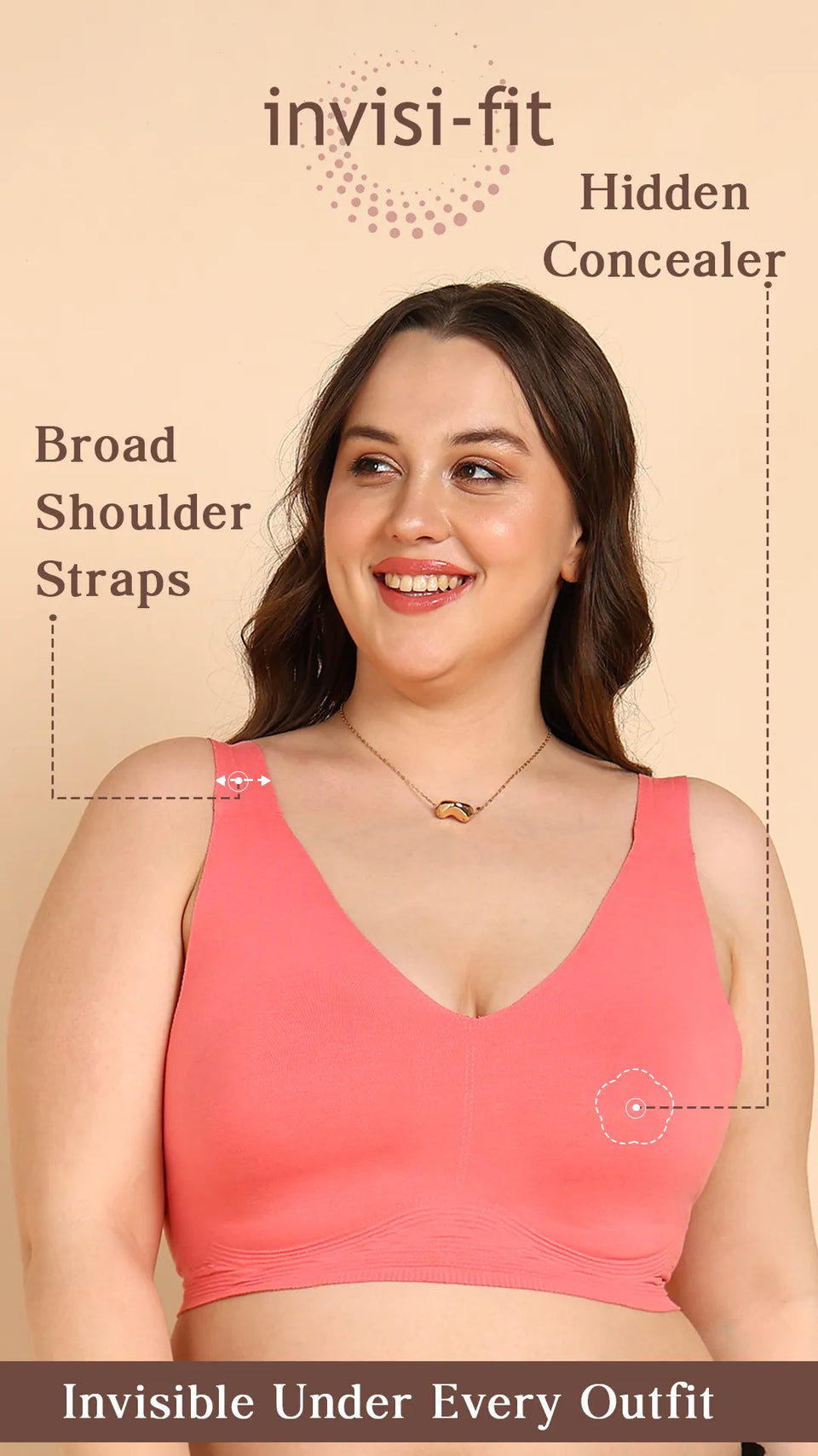 Tweens Bonded Breathable Cotton Plus-Size Full-Coverage Bra with Hidden Concealer (SB-915-Fawn) image 3