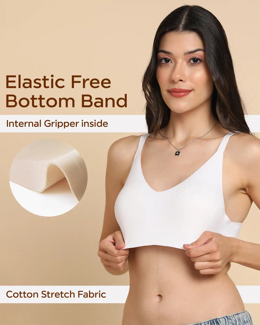 Tweens Bonded Breathable Cotton Non-Padded Full-Coverage Bra with Hidden Concealer (SB-935-White)