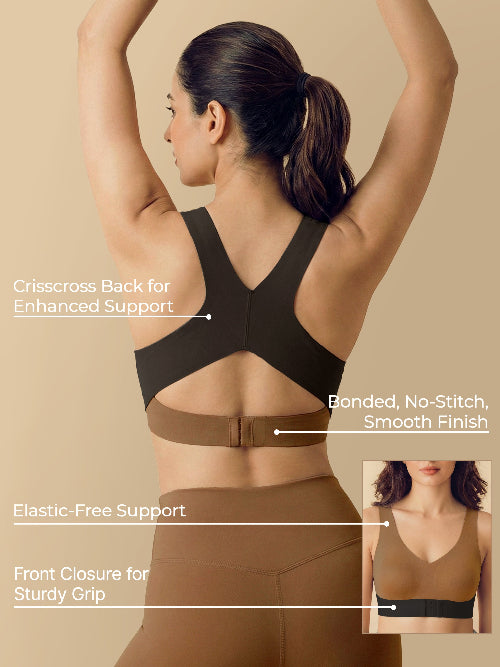 Bonded Gym Bra with Crisscross Back | Padded | Breathable Cotton (TW-SB-9977-FWN+BLK)