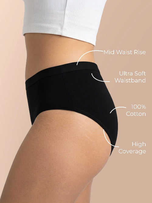 Black underwear with text labels on a beige background