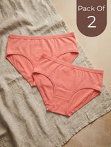 Cotton High Coverage Mid Waist Hipster Panty with Ultra Soft Waistband (TW-63-Coral)(Pack Of 2)