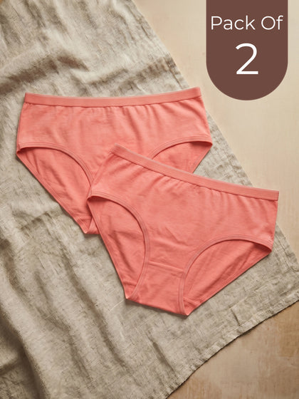 Cotton High Coverage Mid Waist Hipster Panty with Ultra Soft Waistband (TW-63-Coral)(Pack Of 2)