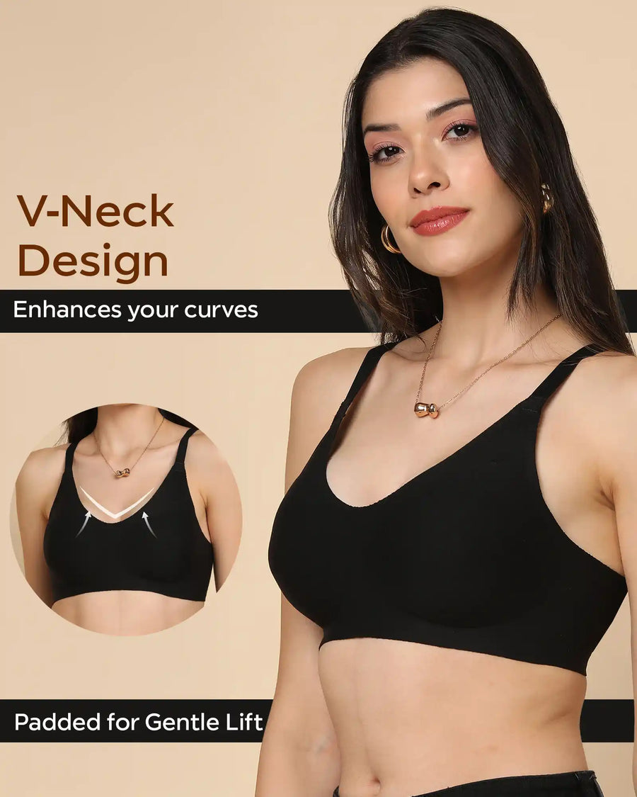 Tweens Bonded Breathable Cotton Padded Full-Coverage Bra (SB-938-Black)