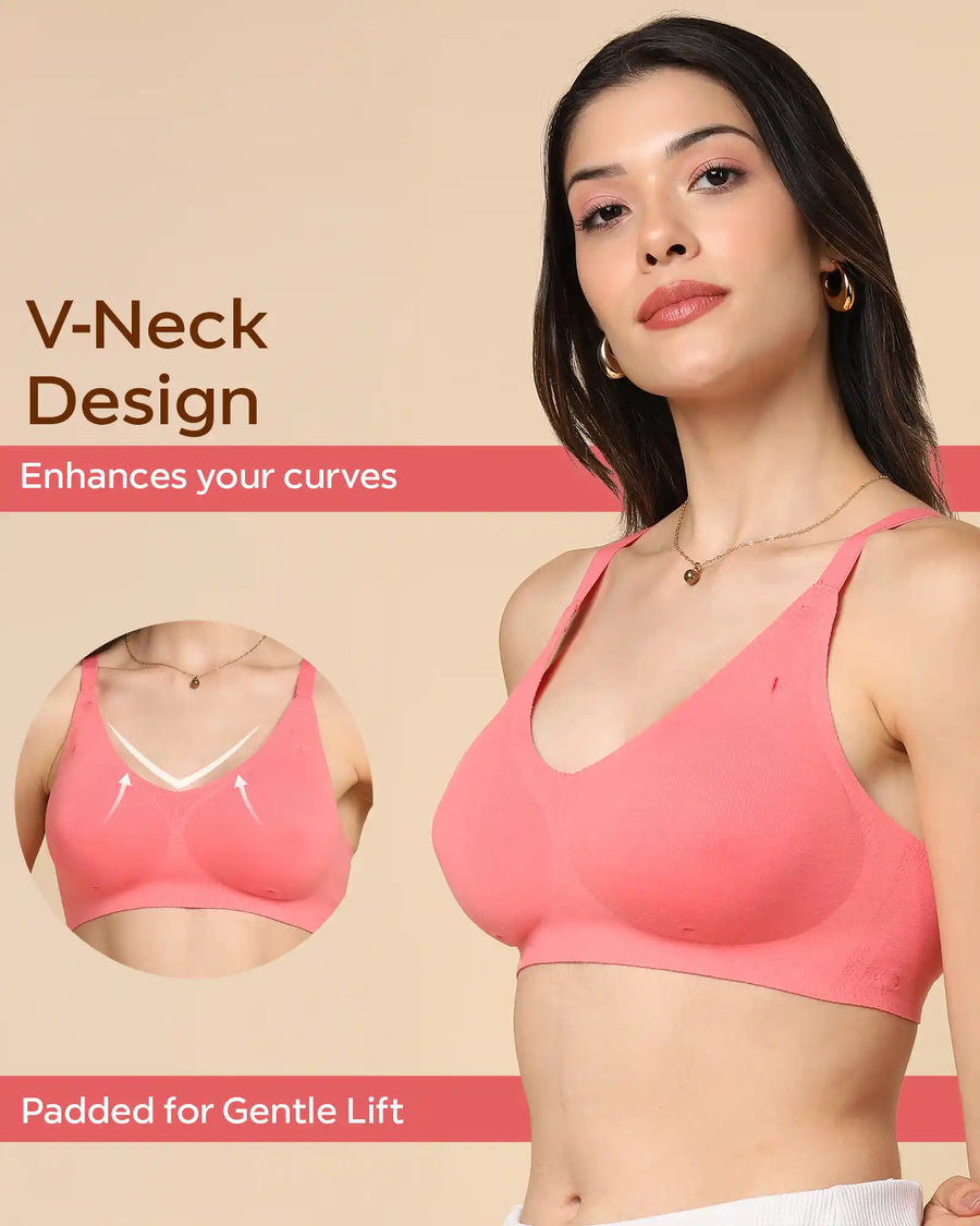 Tweens Bonded Breathable Cotton Padded Full-Coverage Bra (SB-938-Coral)