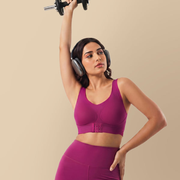 Bonded Gym Bra with Crisscross Back | Padded | Breathable Cotton (TW-SB-997)(Wine)